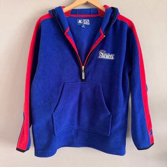 Vintage Starter New England Patriots Hooded Fleece Royal Blue Sweatshirt Medium - Picture 1 of 7